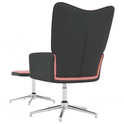Fotel z podnóżkiem, różowy, aksamit i PVC