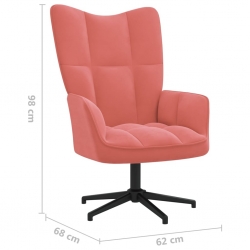 Fotel z podnóżkiem, różowy, obity aksamitem