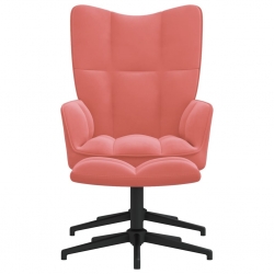 Fotel z podnóżkiem, różowy, obity aksamitem