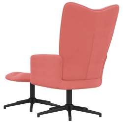 Fotel z podnóżkiem, różowy, obity aksamitem