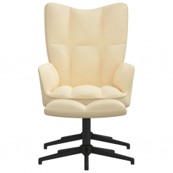 Fotel z podnóżkiem, kremowy, obity aksamitem