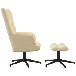 Fotel z podnóżkiem, kremowy, obity aksamitem