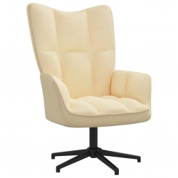 Fotel z podnóżkiem, kremowy, obity aksamitem