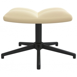 Fotel z podnóżkiem, kremowy, obity aksamitem