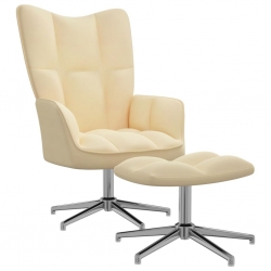 Fotel z podnóżkiem, kremowy, tapicerowany aksamitem