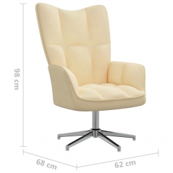 Fotel z podnóżkiem, kremowy, tapicerowany aksamitem