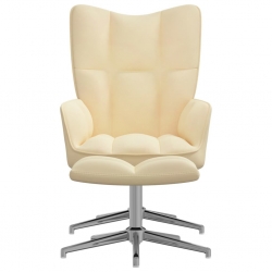 Fotel z podnóżkiem, kremowy, tapicerowany aksamitem