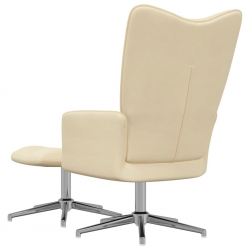 Fotel z podnóżkiem, kremowy, tapicerowany aksamitem