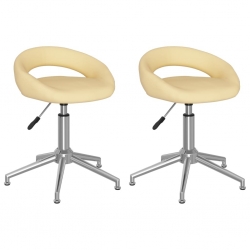 Obrotowe krzesła stołowe, 2 szt., kremowe, obite sztuczną skórą
