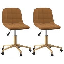Obrotowe krzesła stołowe, 2 szt., brązowe, obite aksamitem