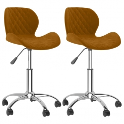 Obrotowe krzesła stołowe, 2 szt., brązowe, obite aksamitem