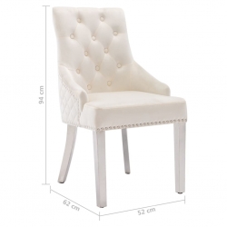 Krzesło stołowe, kremowe, obite aksamitem