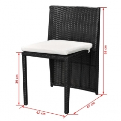 3-cz. zestaw mebli bistro z poduszkami, rattan PE, czarny