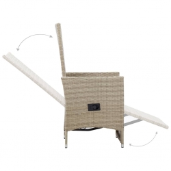 Rozkładane krzesła ogrodowe 2 szt., poduszki, rattan PE, beżowe