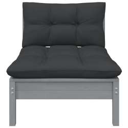 Ogrodowa sofa środkowa z antracytowymi poduszkami, szare drewno