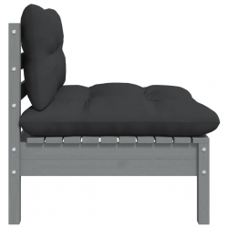 Ogrodowa sofa środkowa z antracytowymi poduszkami, szare drewno