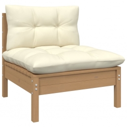 Ogrodowa sofa środkowa z poduszkami, miodowy brąz, lita sosna