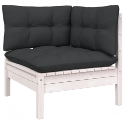 2-osobowa sofa ogrodowa z poduszkami, białe drewno sosnowe