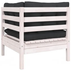 2-osobowa sofa ogrodowa z poduszkami, białe drewno sosnowe