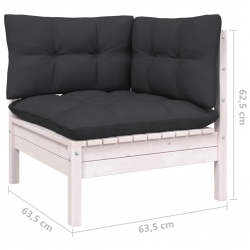 2-osobowa sofa ogrodowa z poduszkami, białe drewno sosnowe