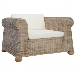 Fotel z poduszkami, naturalny rattan