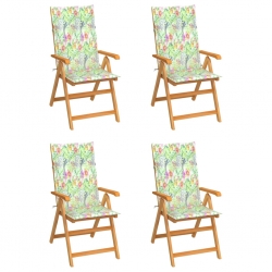 Krzesła ogrodowe, 4 szt., z poduszkami w liście, drewno tekowe