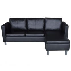 Sofa 3-osobowa, skóra syntetyczna, czarna