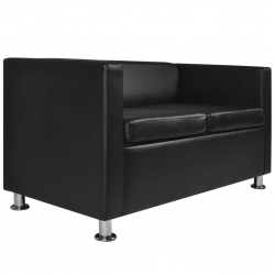 Sofa 2-osobowa ze skóry syntetycznej, czarna