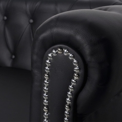 Sofa 2-osobowa w stylu Chesterfield, sztuczna skóra, czarna