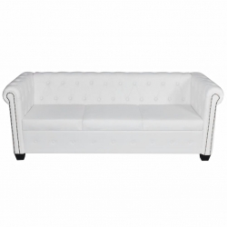 Sofa 3-osobowa w stylu Chesterfield, sztuczna skóra, biała