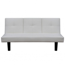 Kanapa/Sofa rozkładana ze składanym stolikiem, ekoskóra biała