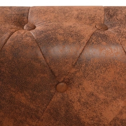Sofa Chesterfield, pięcioosobowa, brązowa, sztuczna skóra