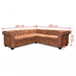 Sofa Chesterfield, pięcioosobowa, brązowa, sztuczna skóra