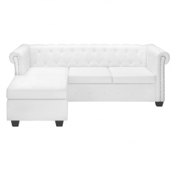 Sofa Chesterfield w kształcie litery L, sztuczna skóra, biała