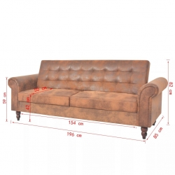 Rozkładana sofa z podłokietnikami, sztuczny zamsz, brązowa