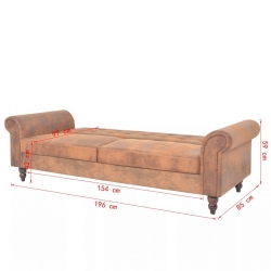 Rozkładana sofa z podłokietnikami, sztuczny zamsz, brązowa