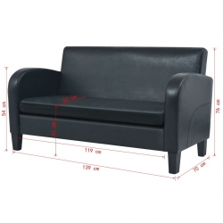 Sofa 2-osobowa, sztuczna skóra, czarna