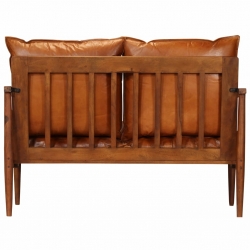 2-osobowa sofa z prawdziwej skóry i drewna akacjowego, brązowa