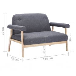 Sofa 2-osobowa tapicerowana materiałem, ciemnoszara