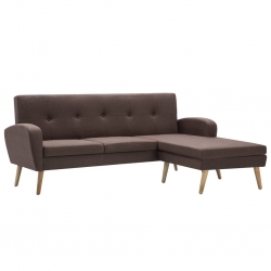 Sofa z leżanką, obita tkaniną, 186 x 136 x 79 cm, brązowa