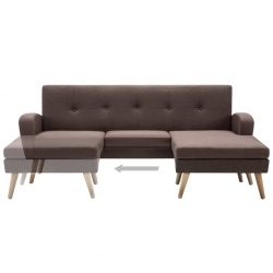 Sofa z leżanką, obita tkaniną, 186 x 136 x 79 cm, brązowa