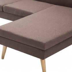 Sofa z leżanką, obita tkaniną, 186 x 136 x 79 cm, brązowa