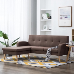 Sofa z leżanką, obita tkaniną, 186 x 136 x 79 cm, brązowa