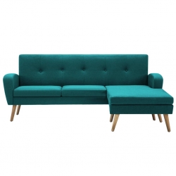 Sofa z leżanką, obita tkaniną, 186 x 136 x 79 cm, zielona