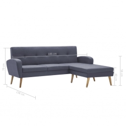 Sofa z leżanką, obita tkaniną, 186 x 136 x 79 cm, jasnoszara