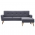 Sofa z leżanką, obita tkaniną, 186 x 136 x 79 cm, jasnoszara