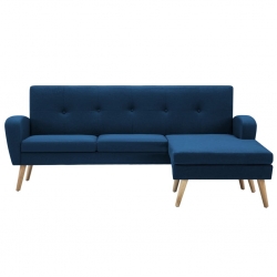 Sofa z leżanką, obita tkaniną, 186 x 136 x 79 cm, niebieska