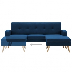 Sofa z leżanką, obita tkaniną, 186 x 136 x 79 cm, niebieska