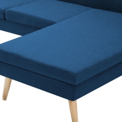 Sofa z leżanką, obita tkaniną, 186 x 136 x 79 cm, niebieska