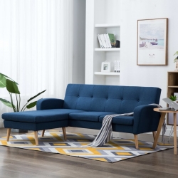 Sofa z leżanką, obita tkaniną, 186 x 136 x 79 cm, niebieska